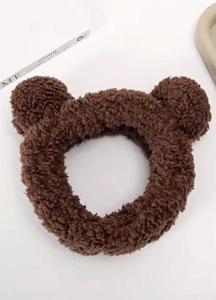 Пов'язка на голову тепла плюшева "ведмідь" з вушками коричневий, wuke one size