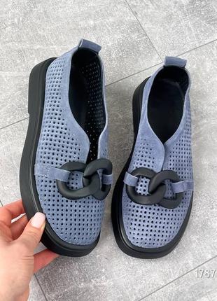 Туфли missia, джинс, натуральная замша с перфорацией