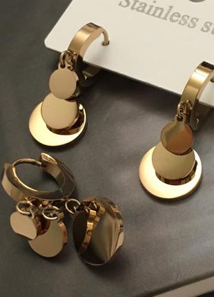 Серьги из медицинского золота stainless steel, позолоченные
