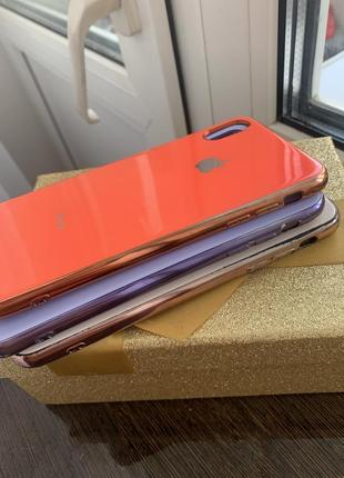 Чохол глянцевий з логотипом glossy silicon case для iphone xs max beige pink4 фото