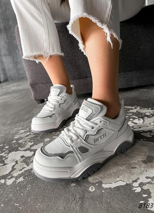 Кросівки жіночі emmy білі + сірий екошкіра9 фото