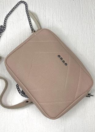 Жіноча шкіряна сумка vera pelle пудрова міні сумка з ланцюжком трендова маленька сумочка