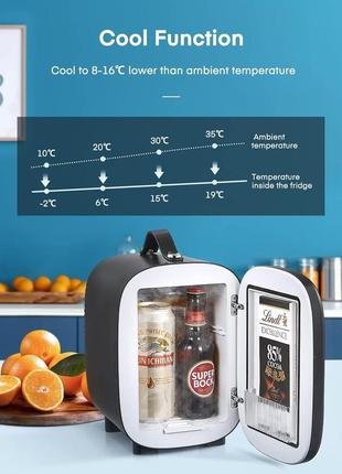 Fohere mini fridge portable, 5 литров/6 банок, небольшой холодильник-холодильник, тихий, usb+ac power5 фото