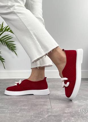 Туфли missia, красный, натуральная замша с перфорацией3 фото