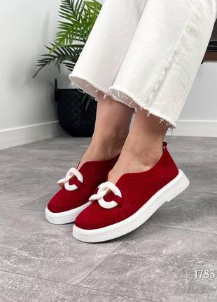 Туфли missia, красный, натуральная замша с перфорацией6 фото