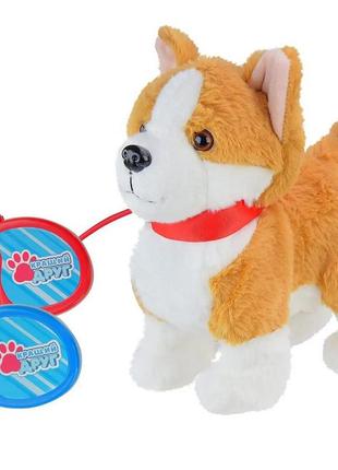 Собачка на поводке корги мягкая интерактивная игрушка лает ходит виляет хвостом