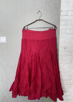 Яркая льняная юбка миди юбка на резинке интересного кроя цвет фуксия лен linea, xxl2 фото