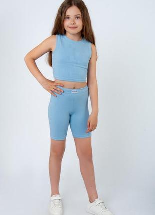 Комплект підлітковий літній рубчік, костюм кроп топ і велосипедки треси трикотаж рубчик5 фото