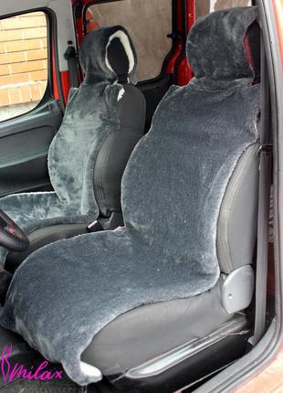 Хутряна накидка на сидіння автомобіля з овчини, хутряний авточохол для автокрісла, сіра, тепла, затишна dm-11