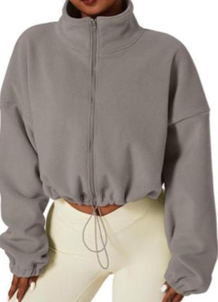 Стильный батник, толстовка (кофта) женская на змейке, двусторонний флис 42-52серый