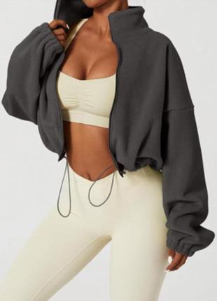 Стильный батник, толстовка (кофта) женская на змейке, двусторонний флис 42-52 графит (темно-серый)