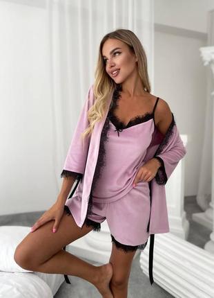 Велюровая пижама тройка