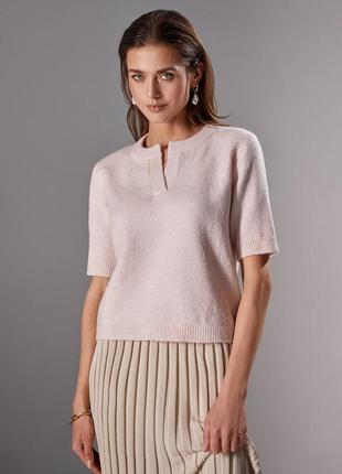 Нежный джемпер женский с коротким рукавом пудрового цвета. модель 2531