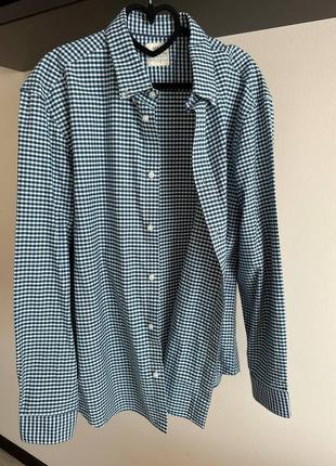 Мужская рубашка в клетку easy iron cotton stretch gingham oxford shirt5 фото