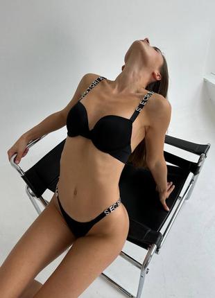 Комплект белья трусики высокие victoria secret пуш ап стразы буквы3 фото