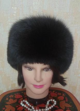 Шапка натуральный песец+ кожа натуральная/меховая шапка