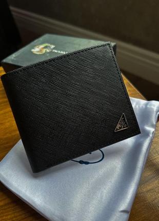 Шкіряний чорний гаманець прада prada
