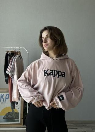 Худі оверсайз велюрове кофта жіноча рожева з лампасами kappa