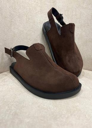 Женские замшевые клоги сабо шоколадного цвета тапочки шоколад коричневые