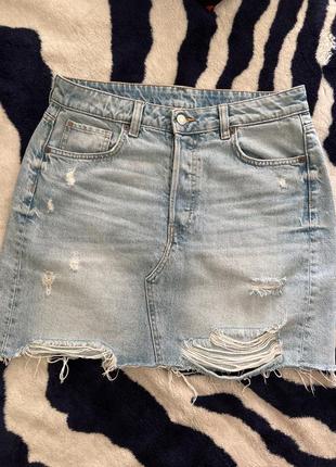 Джинсовая юбка с рваностями h&amp;m 40-42