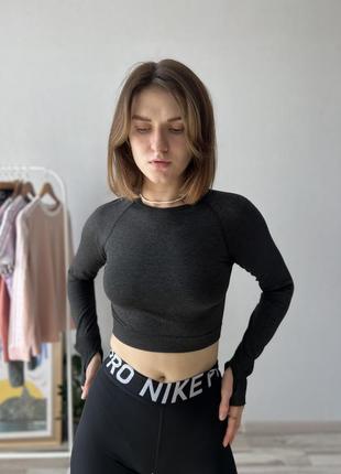 Лонг лонгслів жіночий кофта спортивна сіра жіноча з розрізом для пальців