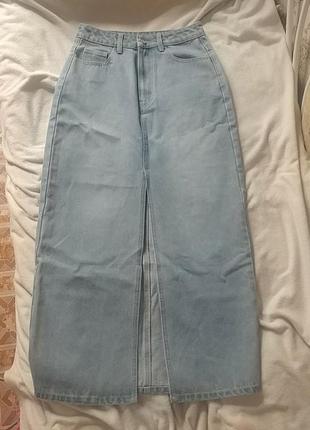 Крутая джинсовая юбка макси