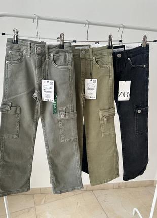 Джинсы прямая штанка, карго с карманами zara