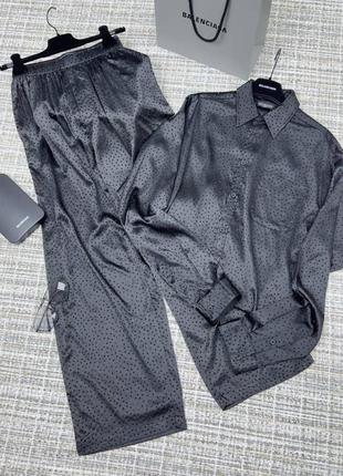 Костюм чорний зі стразами сатин шовк сорочка штани