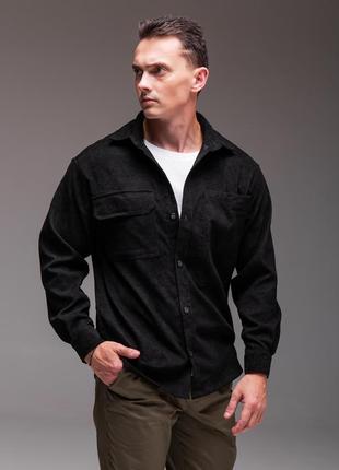 Чорна чоловіча сорочка вельвет довгий рукав