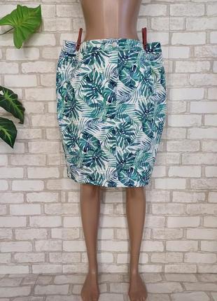 Новая котонновая юбка миди на 98% хлопок в яркие листья, размер 3-4 хл