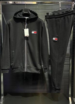 Стильный мужской спортивный костюм Tommy hilfiger, осень- весна, черный цвет