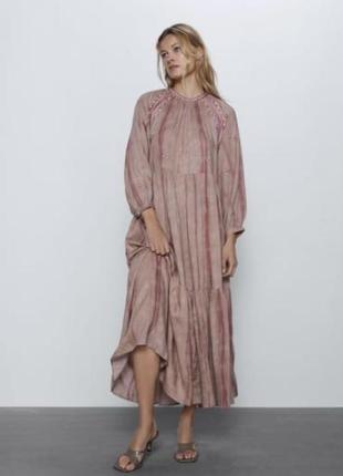 Платье zara с вышивкой tie dye maxi