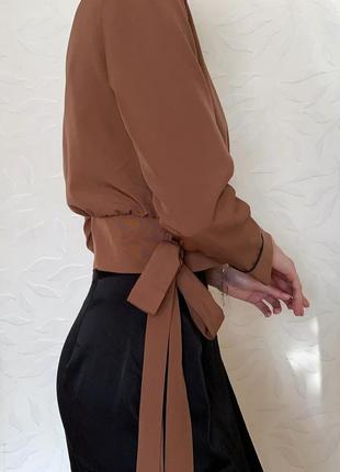 Коричневая шоколадная рубашка блуза на запах prettylittlething