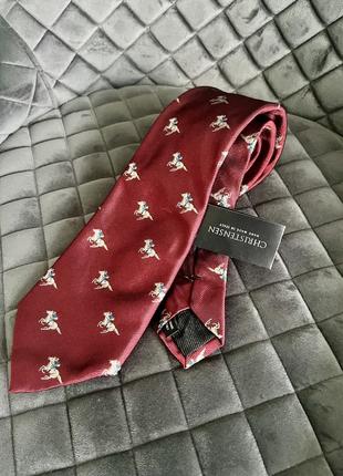Нова краватка (галстук) бордова в лошадки amanda christensen made in italy шовк