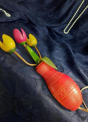 Тюльпан🌷 1985 год! винтаж ссср сувенир с подсветом бра ночной светильник подвесной электрический советский житомирский завод ваза с тюльпанами4 фото