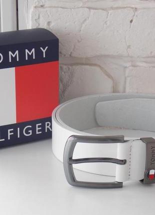 Ремень мужской белый кожаный tommy hilfiger