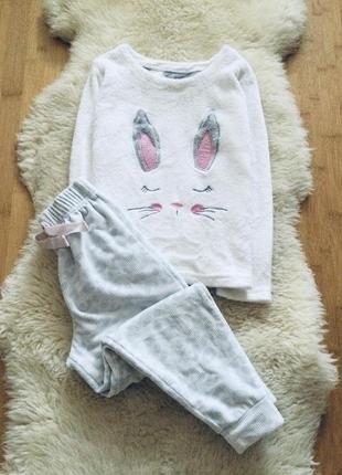 7-8 лет dunnes флисовая пижама с зайкой. белоснежная, теплая, мягкая, пушистый реглан и флисовые ш