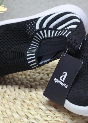 Apawwa текстильные кроссовки слипоны черные с белым6 фото