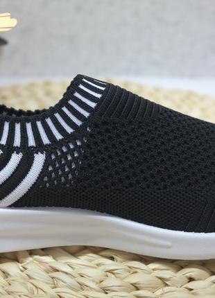 Apawwa текстильні кросівки сліпони чорні з білим5 фото