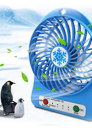 Портативний міні вентилятор акумуляторний mini fan 01 usb настільний синього кольору