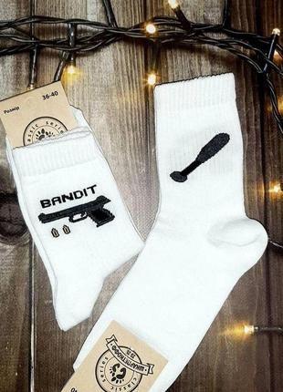 Модные белые высокие носки с принтом - носки прикол унисекс