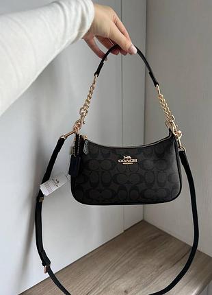 Женская сумка coach teri shoulder bag in signature canvas brown коричневая