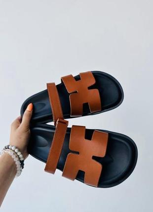 Новые трендовые шлепанцы натуральная кожа hermes