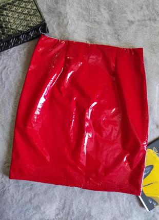Лакова червона спідниця юбка2 фото