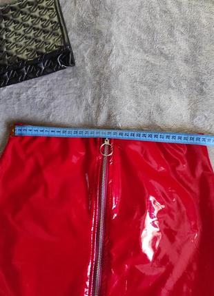Лакова червона спідниця юбка5 фото