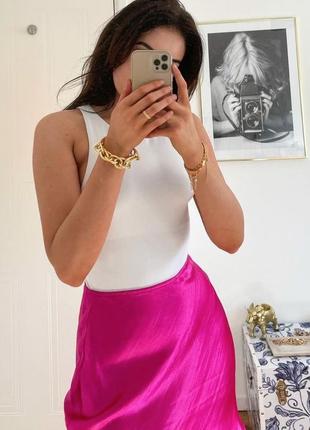 Сатиновая розовая мини юбка розовая primark размер 44
