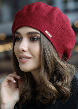 Берет вязаный женский флис бордовый "карнелия"