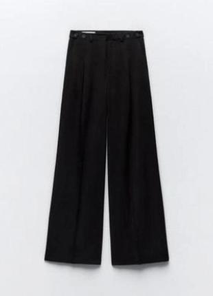 Широкие черные брюки с защипами zara, брюки зара