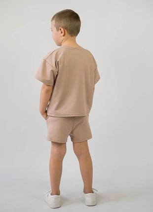 Літній комплект дитячий шорти і футболка оверсайз, костюм двонитка літній дитячий бежевий молочний6 фото