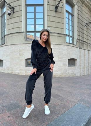 Велюровий спортивний костюм жіночий базовий теплий чорний бежевий рожевий сірий...